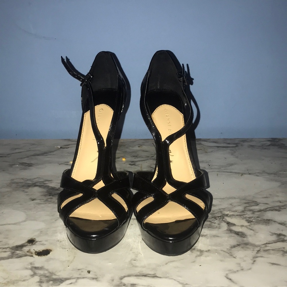 Black platform open toe heels